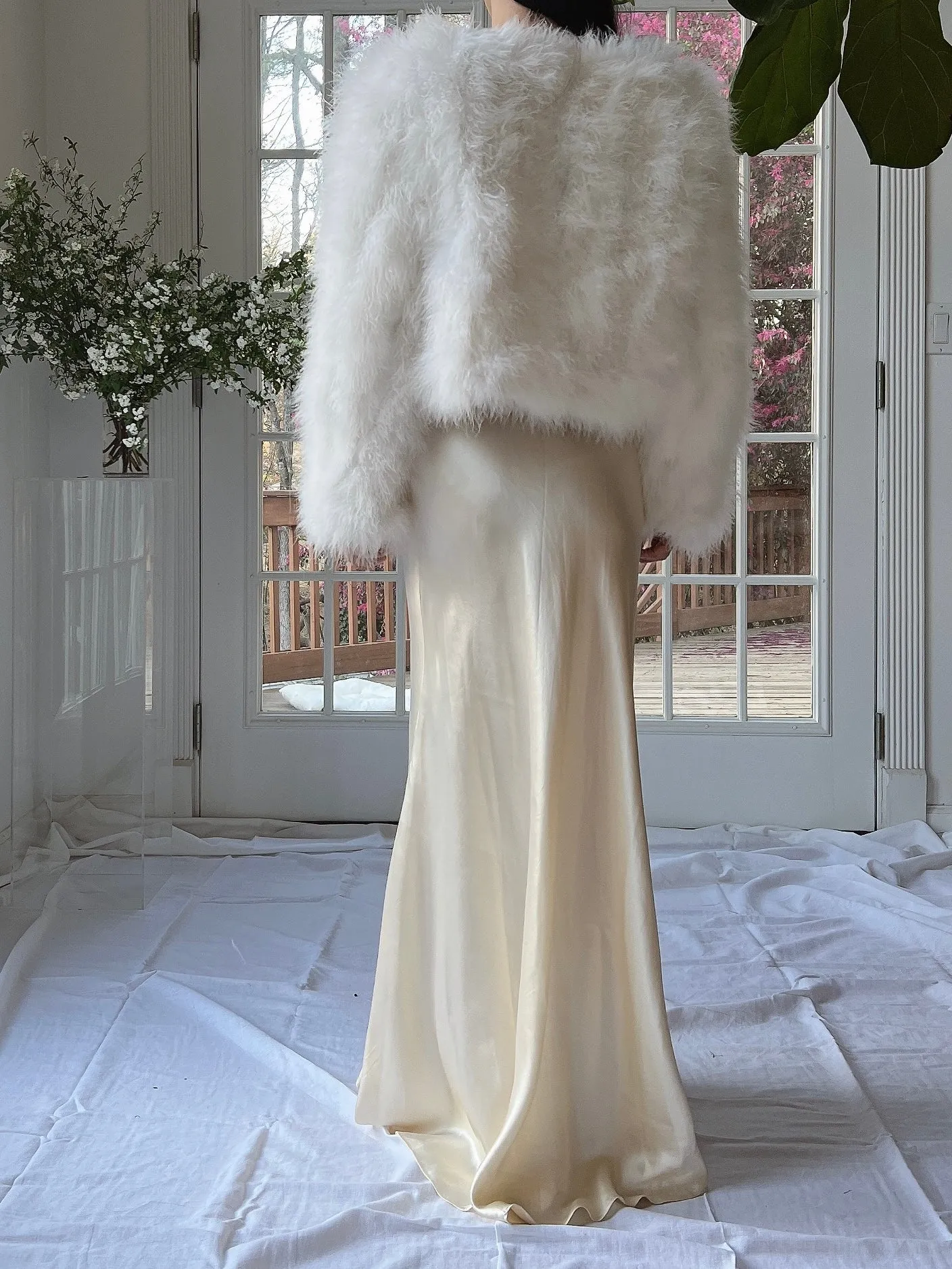 1950s White Feather Jacket/Coat - S/M