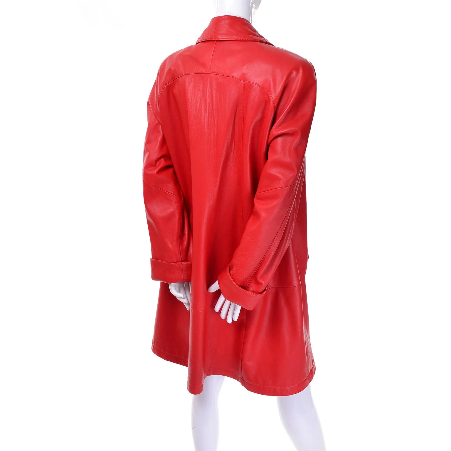 1980s Fiery Orange Red Vakko Leather Vintage Coat