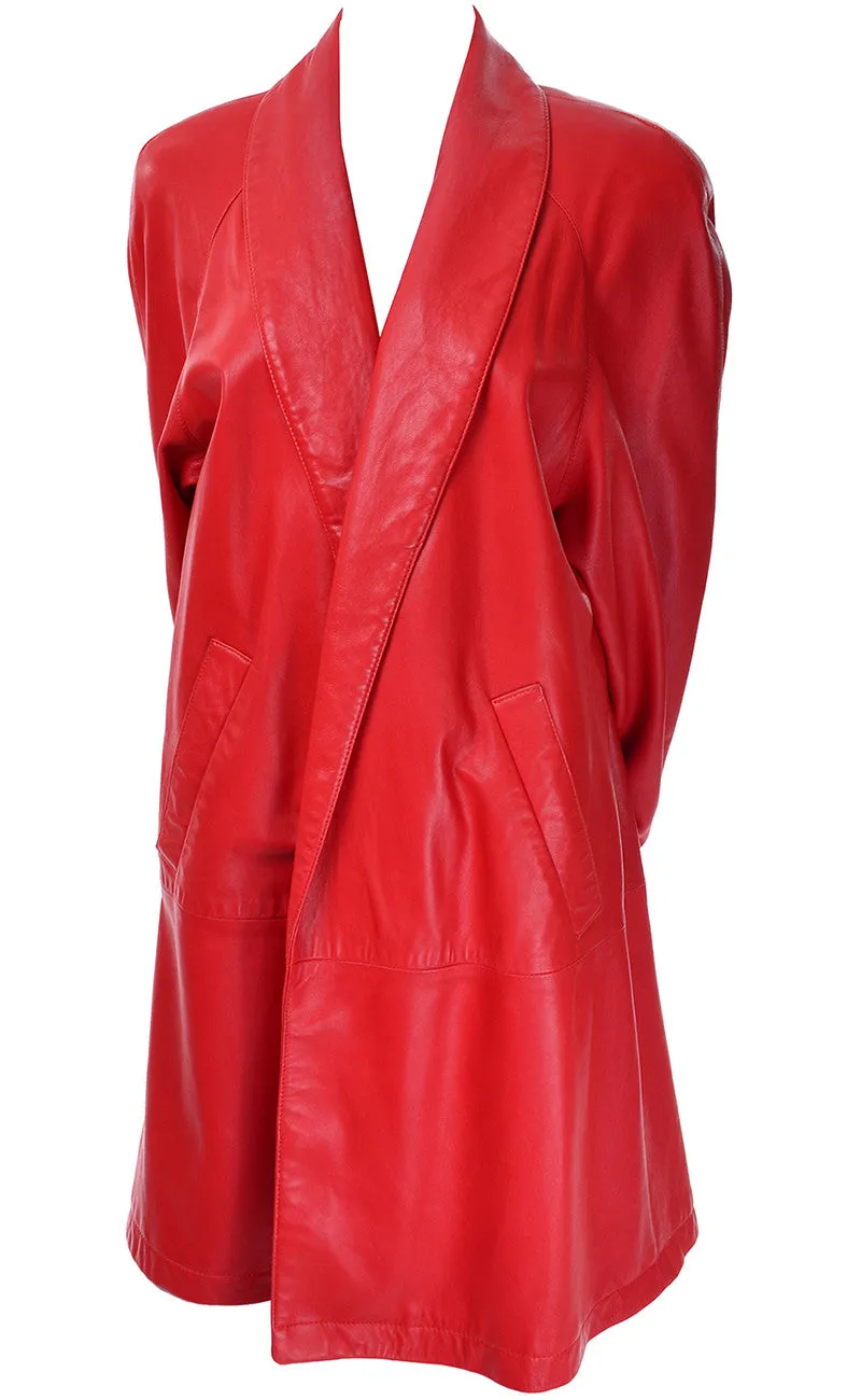 1980s Fiery Orange Red Vakko Leather Vintage Coat