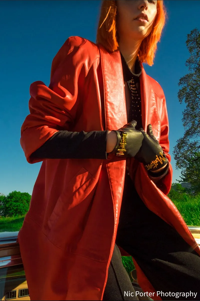 1980s Fiery Orange Red Vakko Leather Vintage Coat