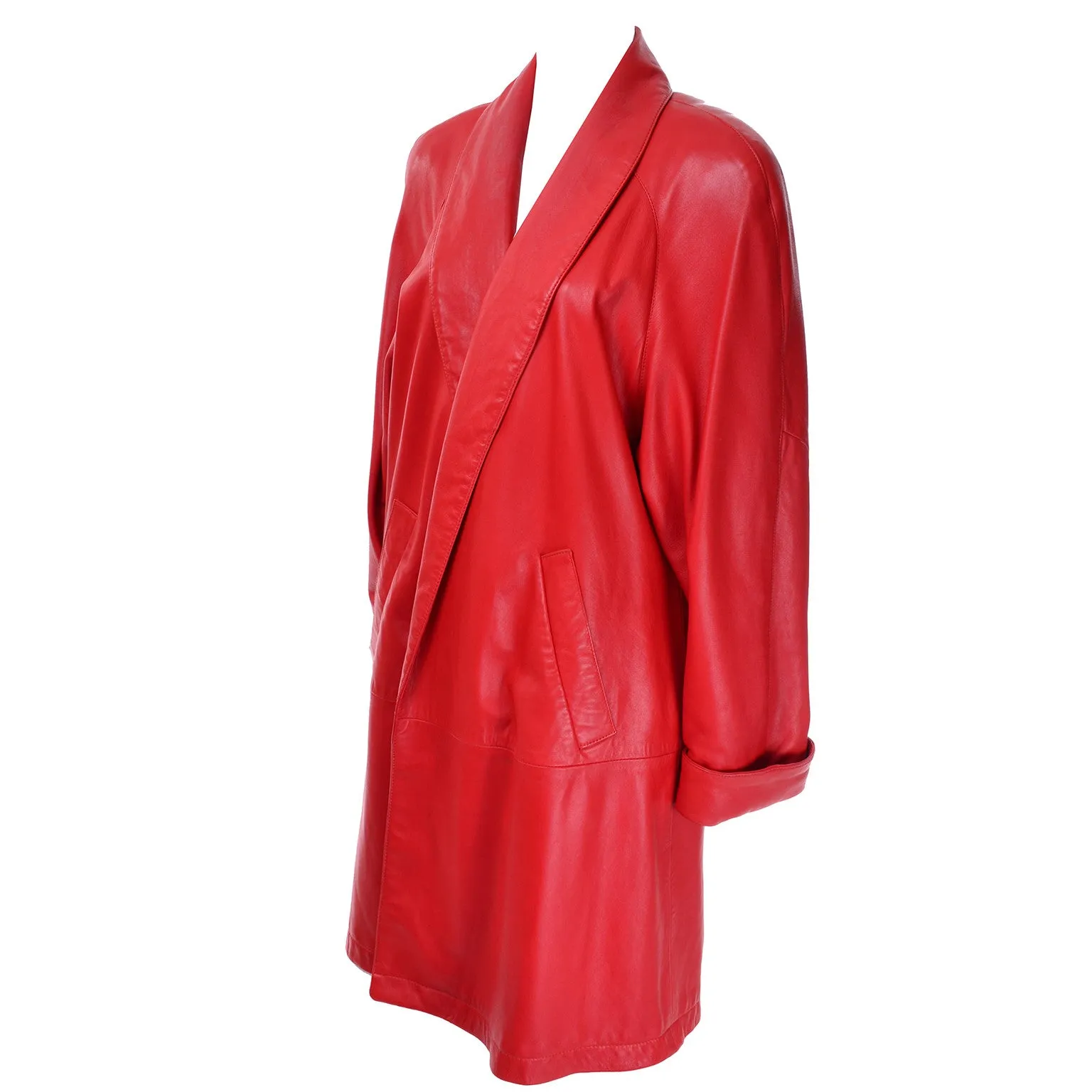 1980s Fiery Orange Red Vakko Leather Vintage Coat