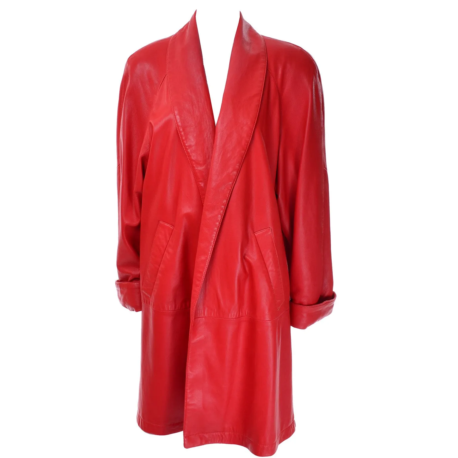 1980s Fiery Orange Red Vakko Leather Vintage Coat