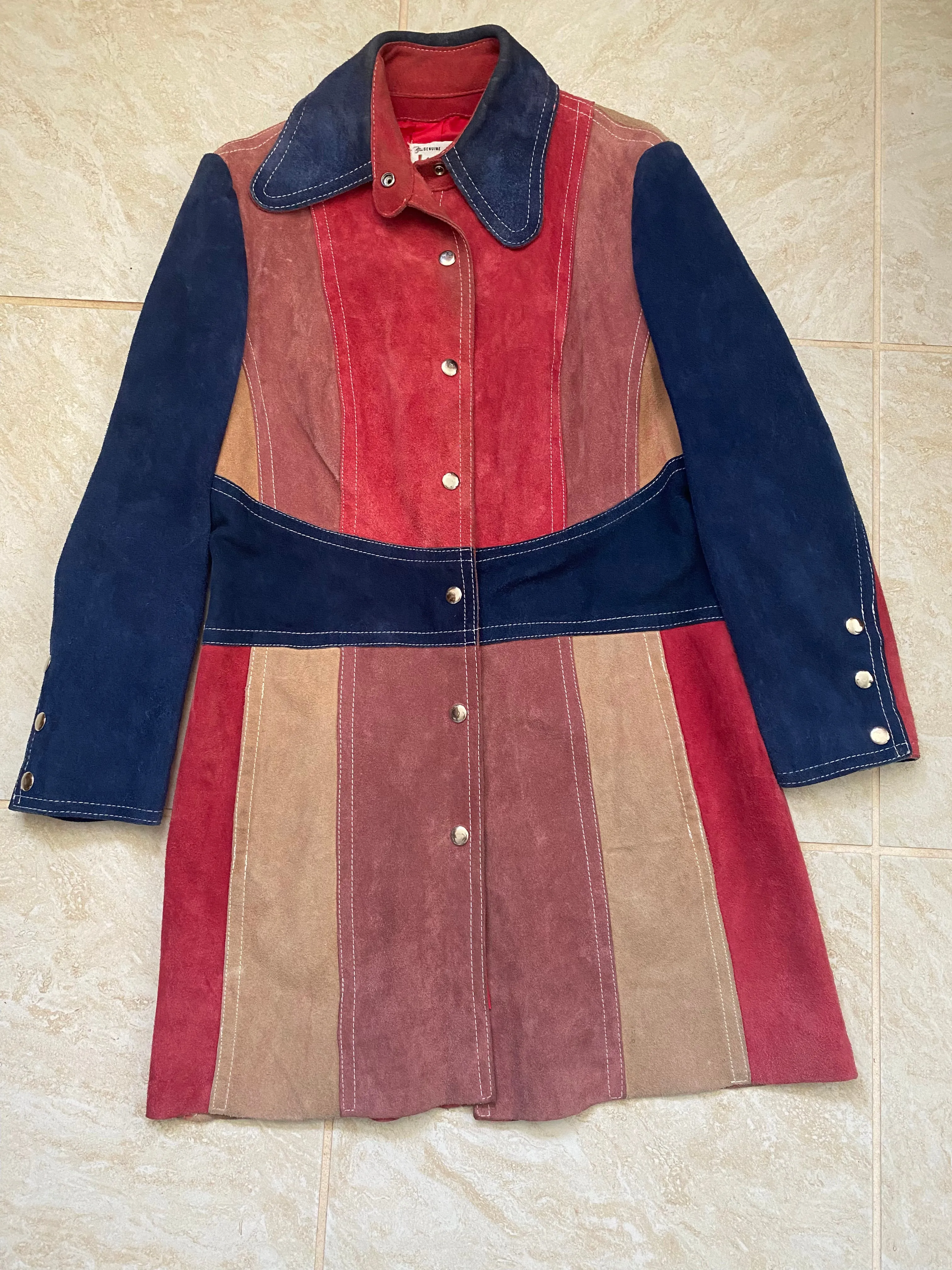 60s/70s La Scala colorblock leather coat