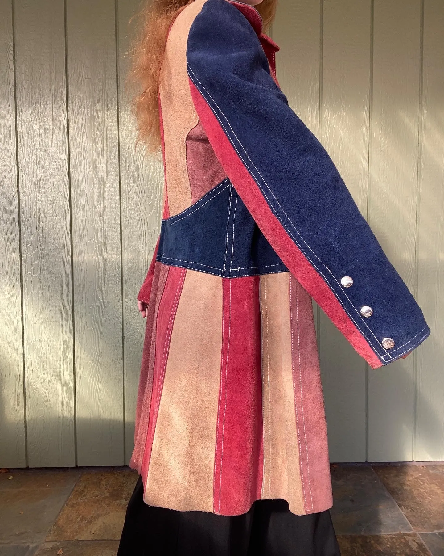 60s/70s La Scala colorblock leather coat