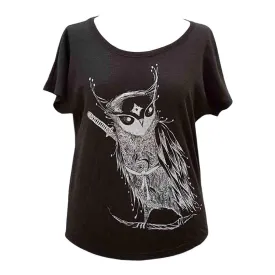 Adult Tee - Samurai Owl Scoop Neck Tee (XS - XL) by Namu