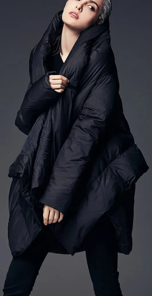 Asymmetric Puffer Coat, Black