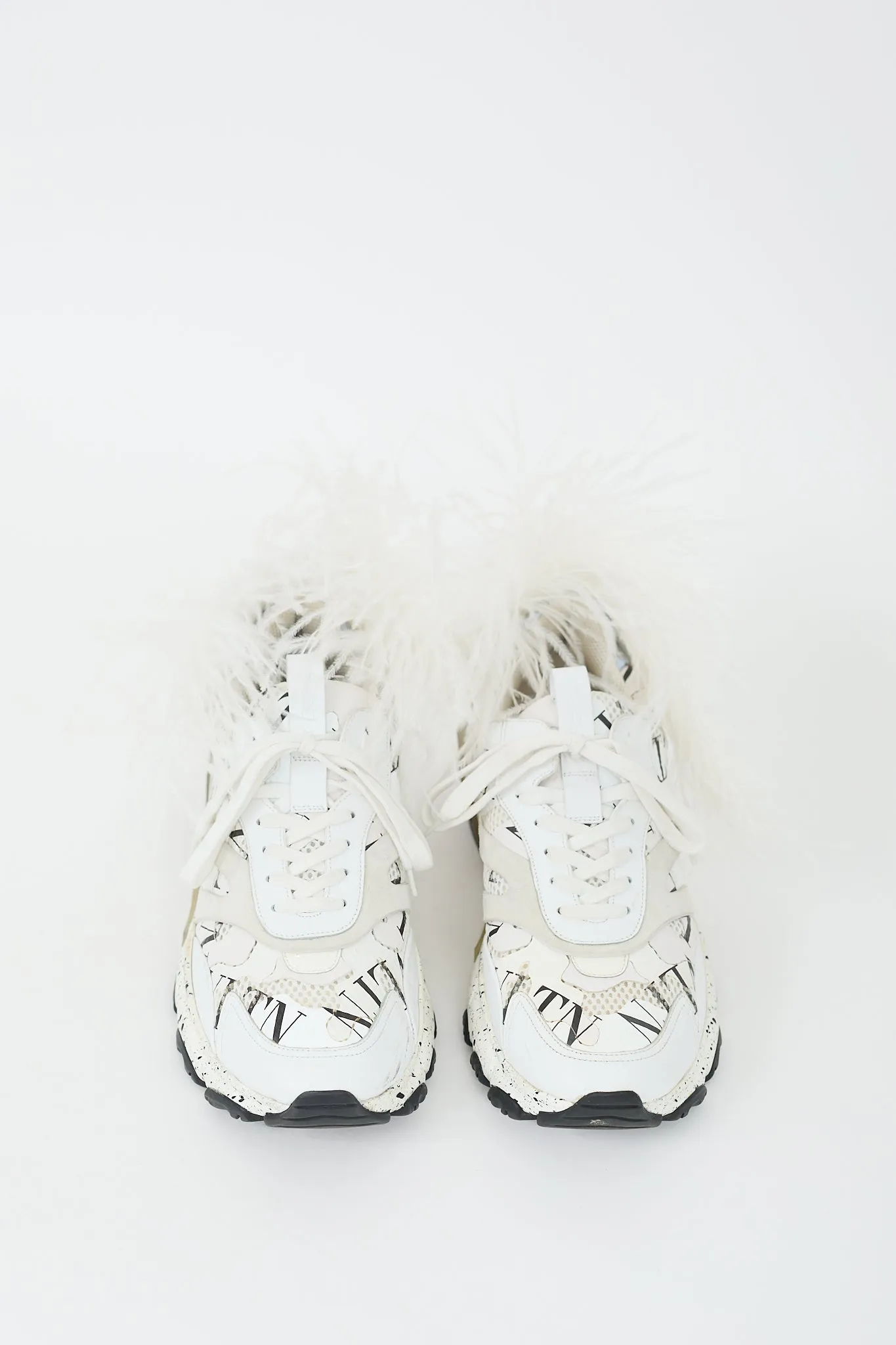 Black & White Leather Grid Bounce Feather Sneaker