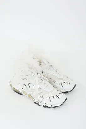 Black & White Leather Grid Bounce Feather Sneaker