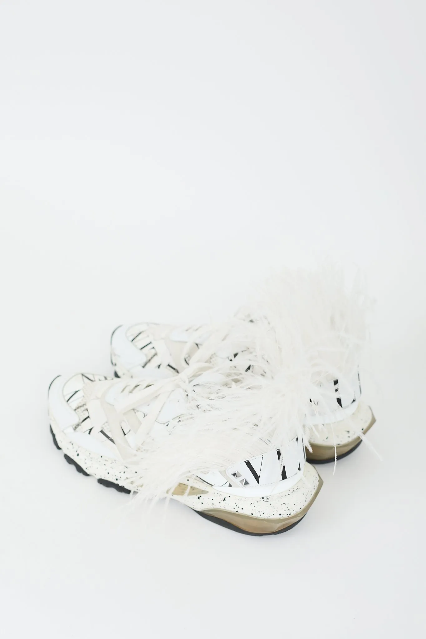 Black & White Leather Grid Bounce Feather Sneaker