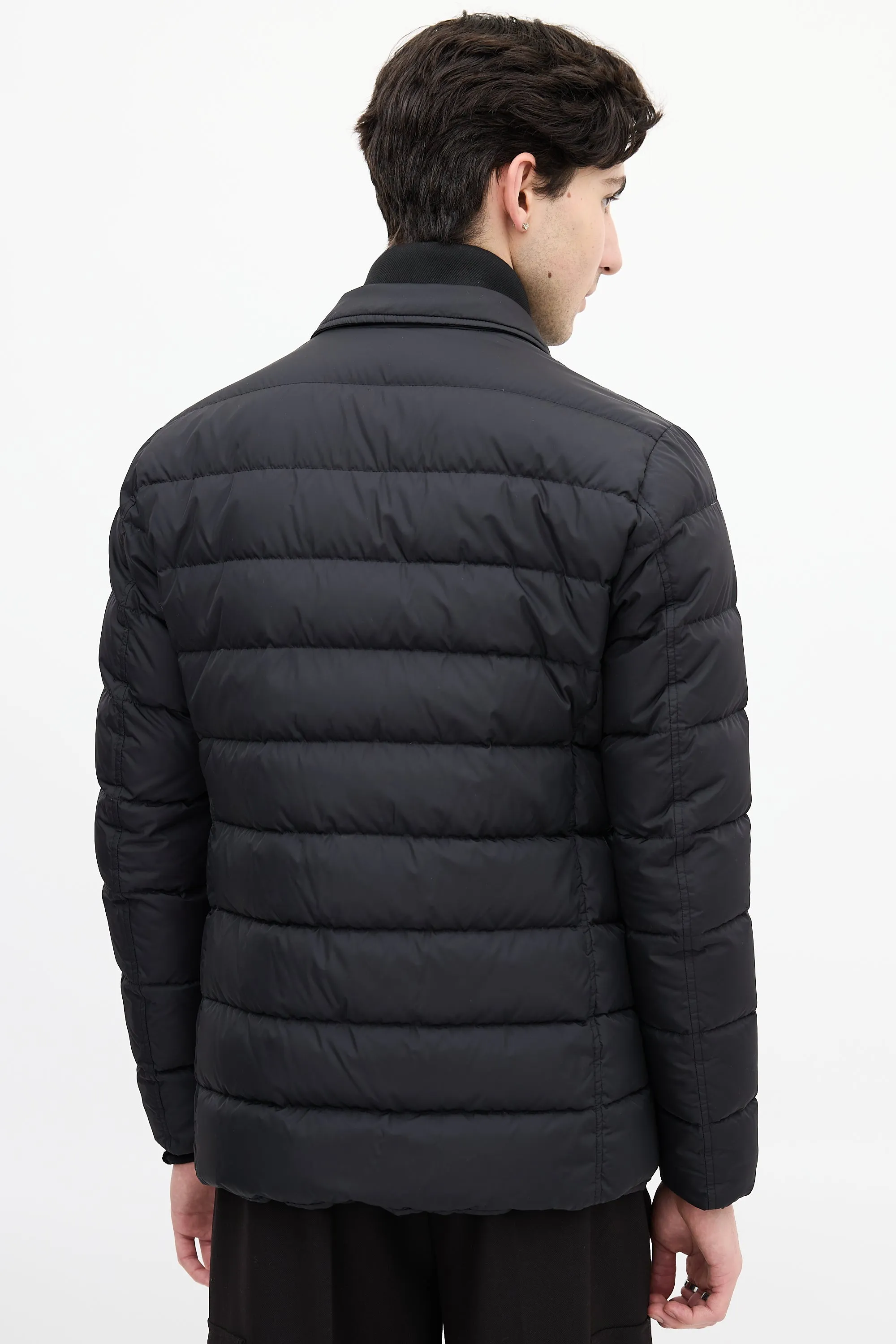 Black Down & Nylon Layered Puffer Jacket