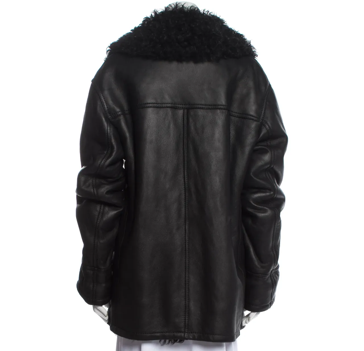 Black Leather & Fur Coat - L