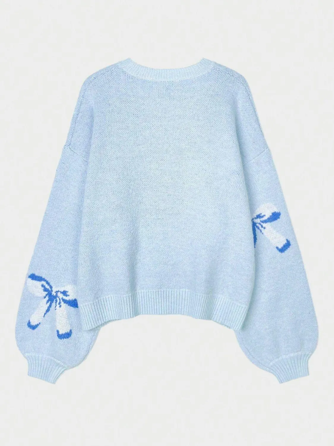 Bow Sweater Round Neck Long Sleeve Soft Knitwear