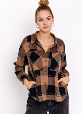 Button Down Pocket Plaid Brushed Jacket