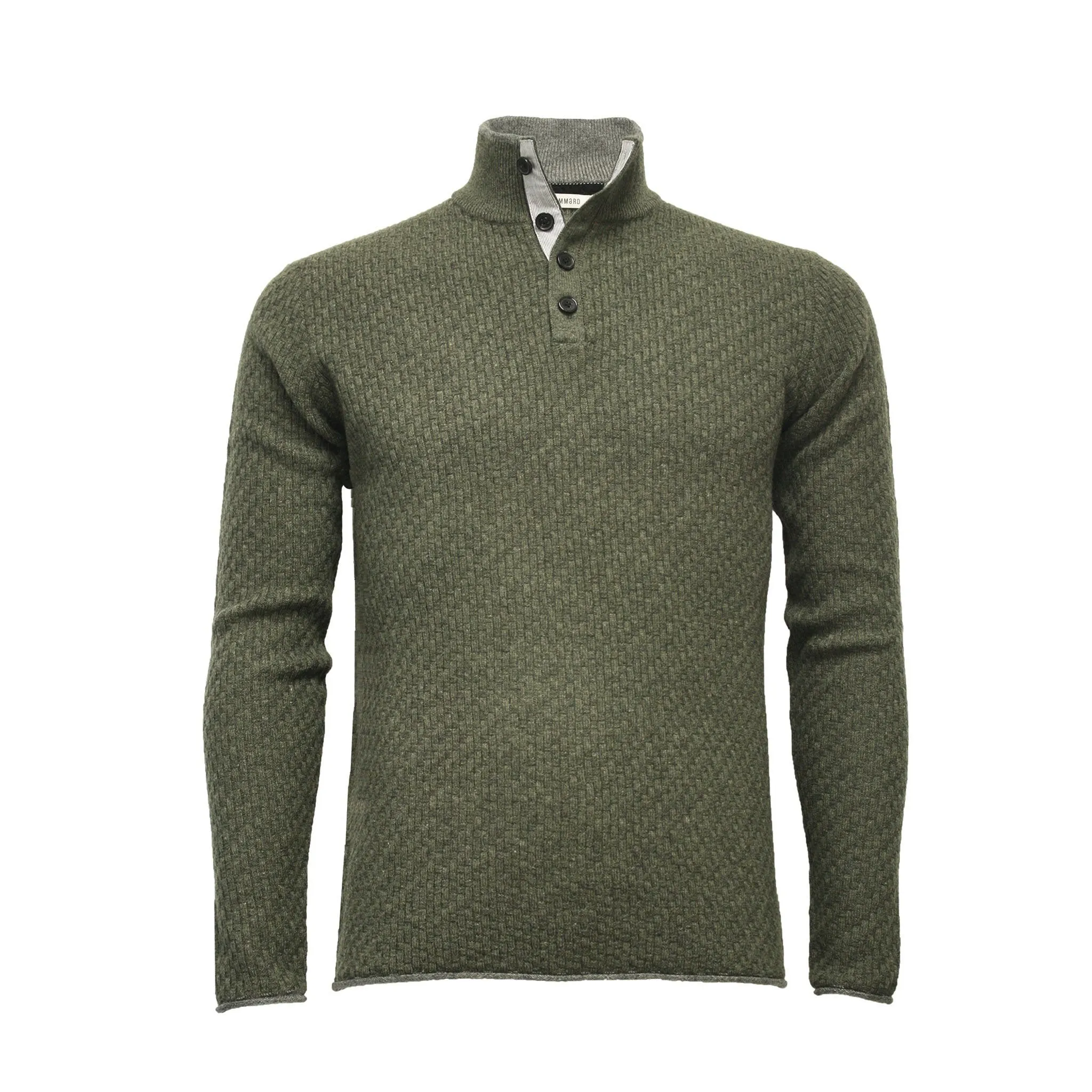 Camel Cashmere Sweater Button Neck Andromeda in Carbon Stitch