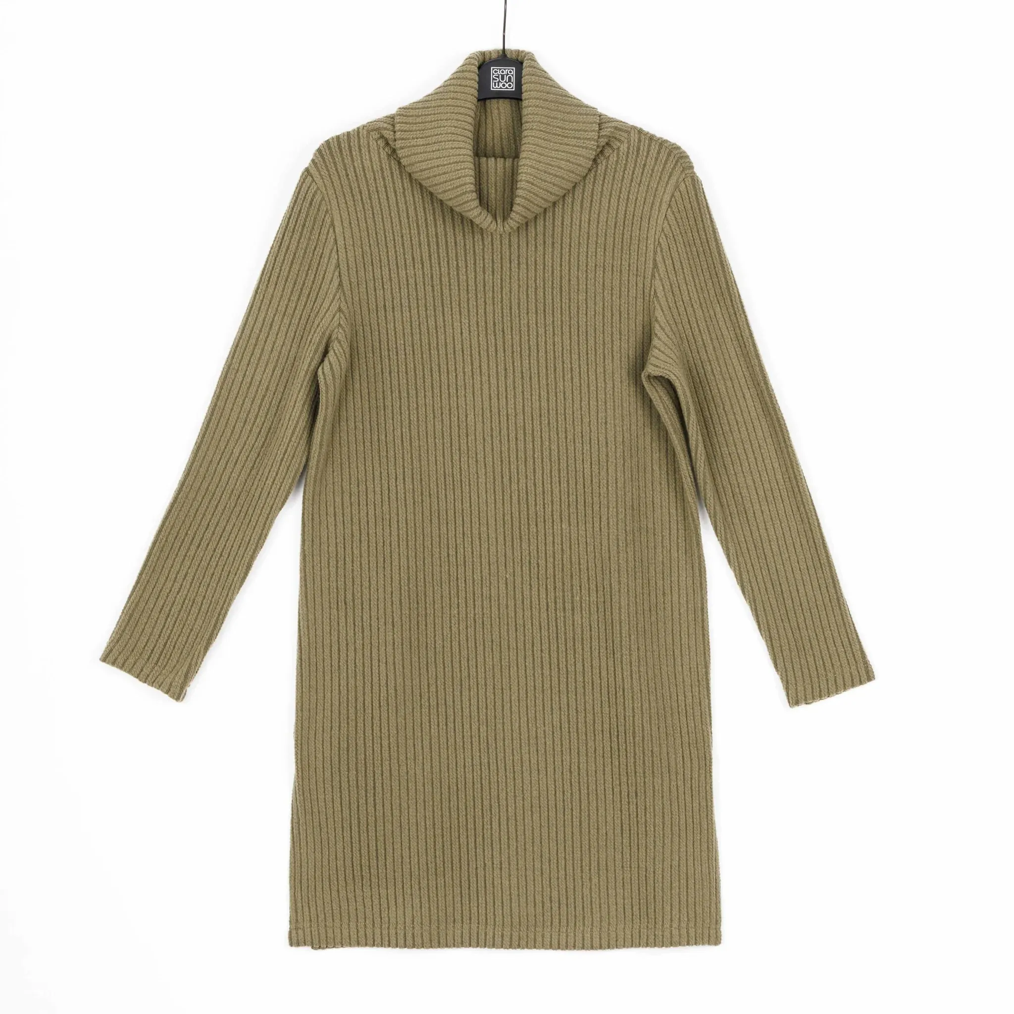 Clara Sunwoo - Ribbed Turtleneck Tunic Sweater - Olive