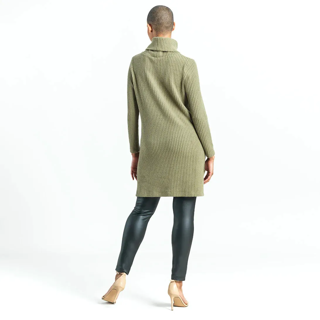 Clara Sunwoo - Ribbed Turtleneck Tunic Sweater - Olive