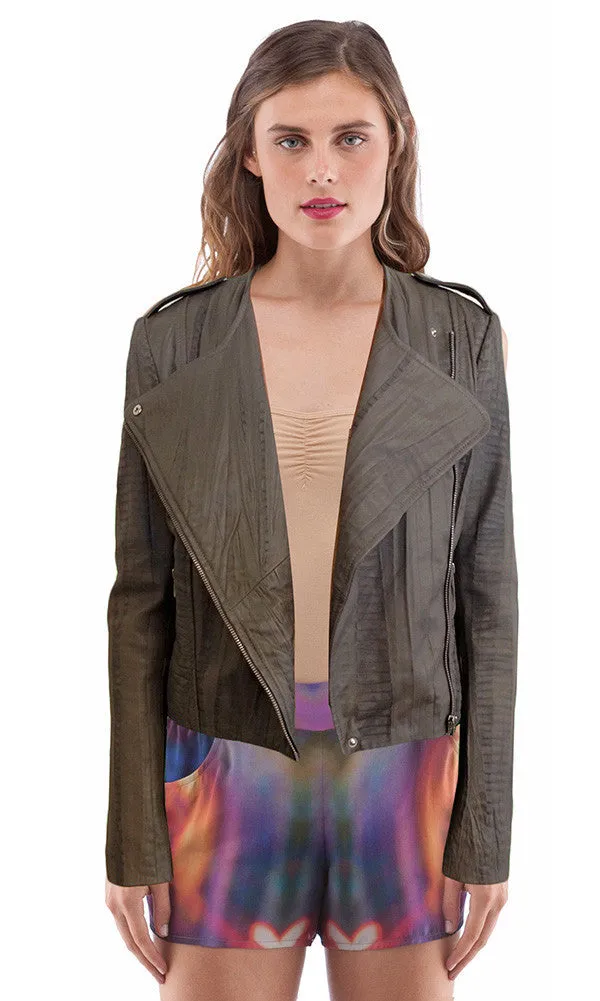 Collarless Moto Jacket