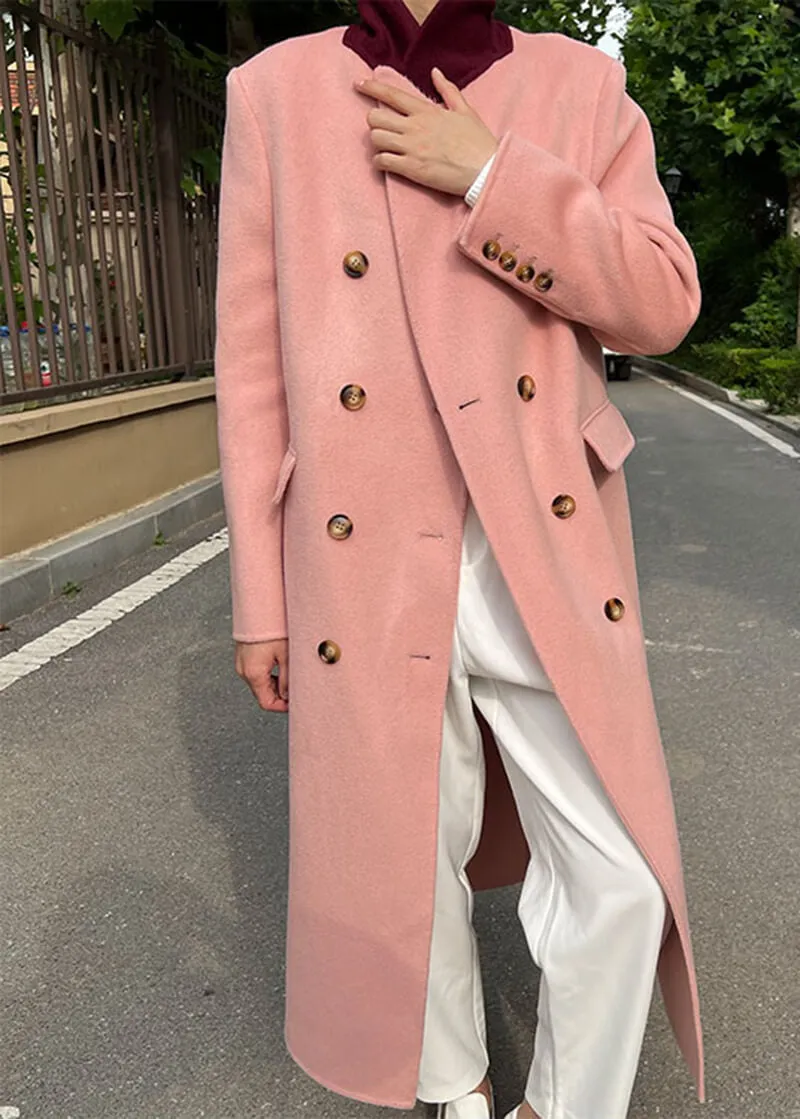 Colorblock Trim Double Face Wool Long Coat