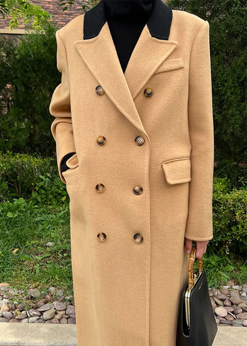 Colorblock Trim Double Face Wool Long Coat