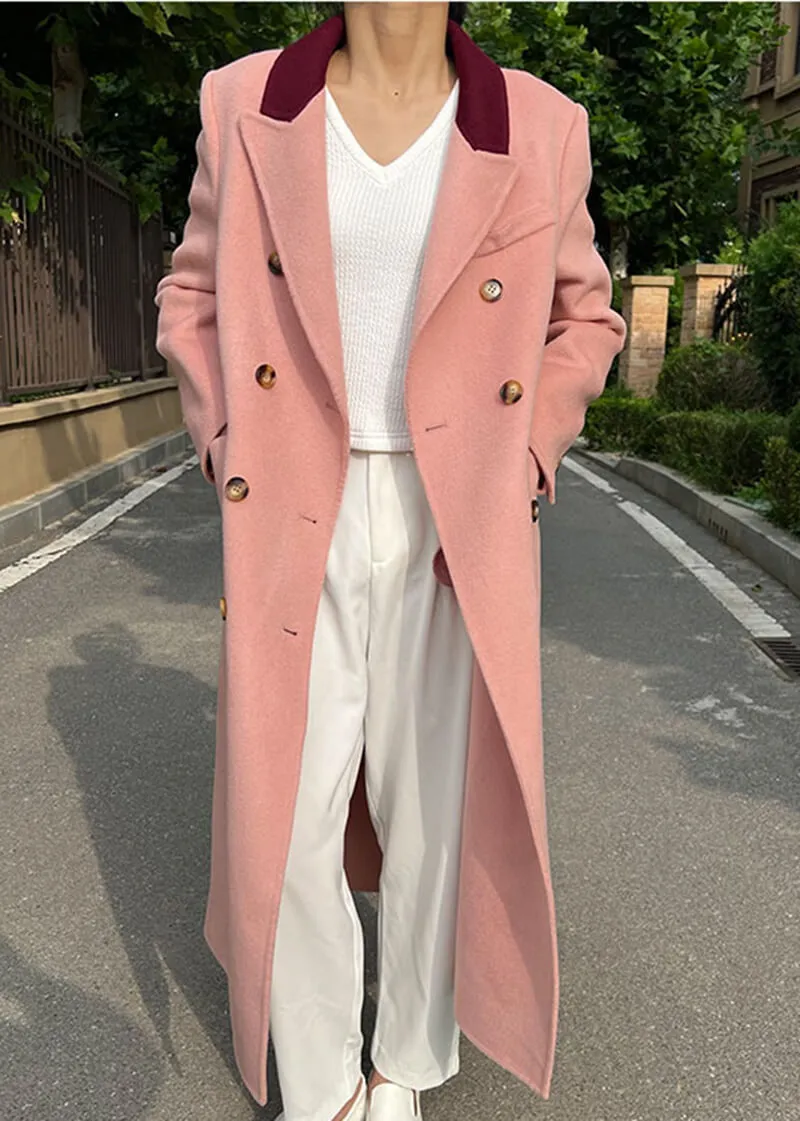 Colorblock Trim Double Face Wool Long Coat