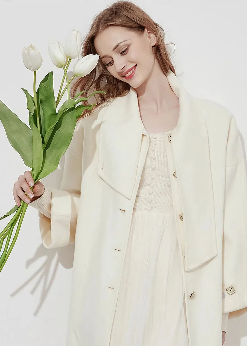 Cream Double-Faced Wool Overcoat