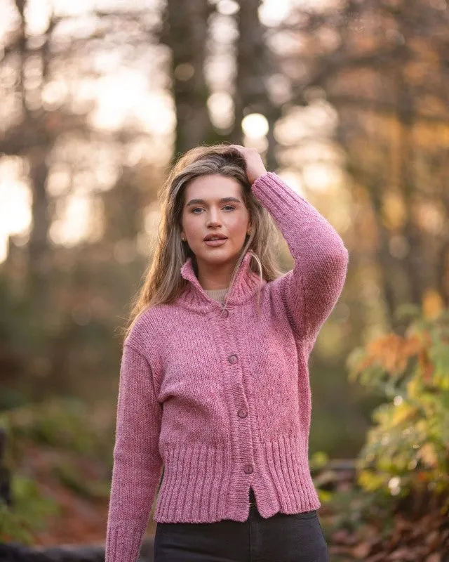 Cropped Panel Cardigan – Speckled dusty pink – Rossan Knitwear