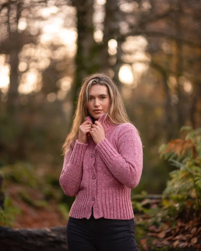 Cropped Panel Cardigan – Speckled dusty pink – Rossan Knitwear