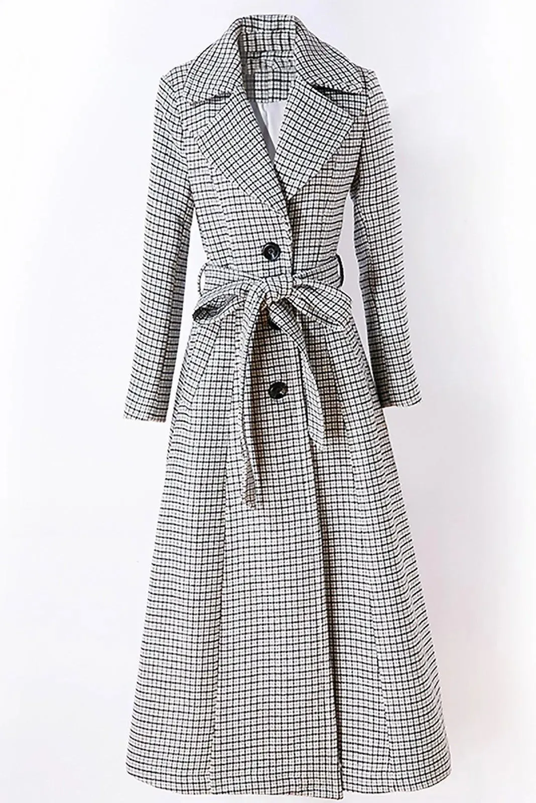 Custom Wool Fit & Flare Belted Plaid Coat