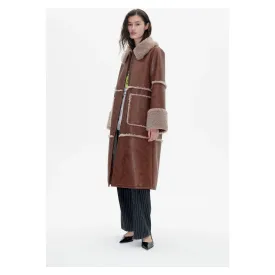 Dafne Shearling Detail Coat Washed Brown