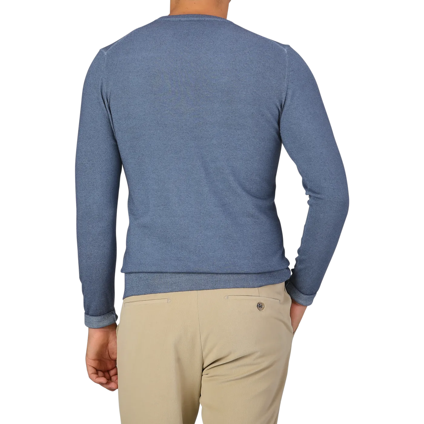 Dark Blue Melange Merino Wool Crewneck