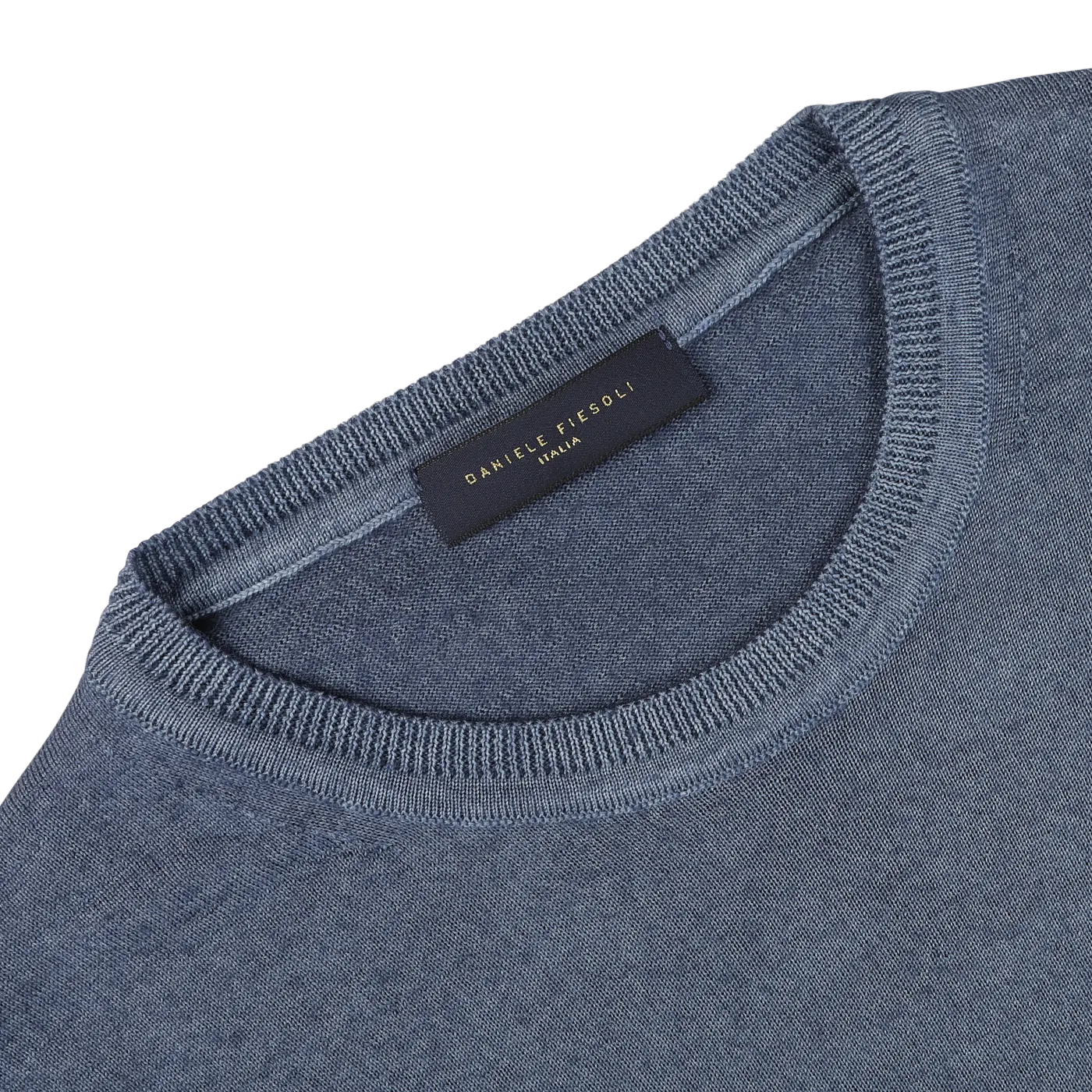 Dark Blue Melange Merino Wool Crewneck