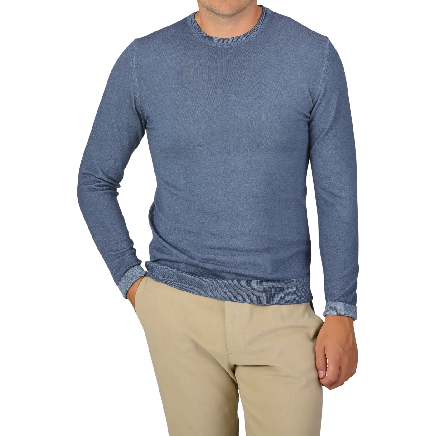 Dark Blue Melange Merino Wool Crewneck