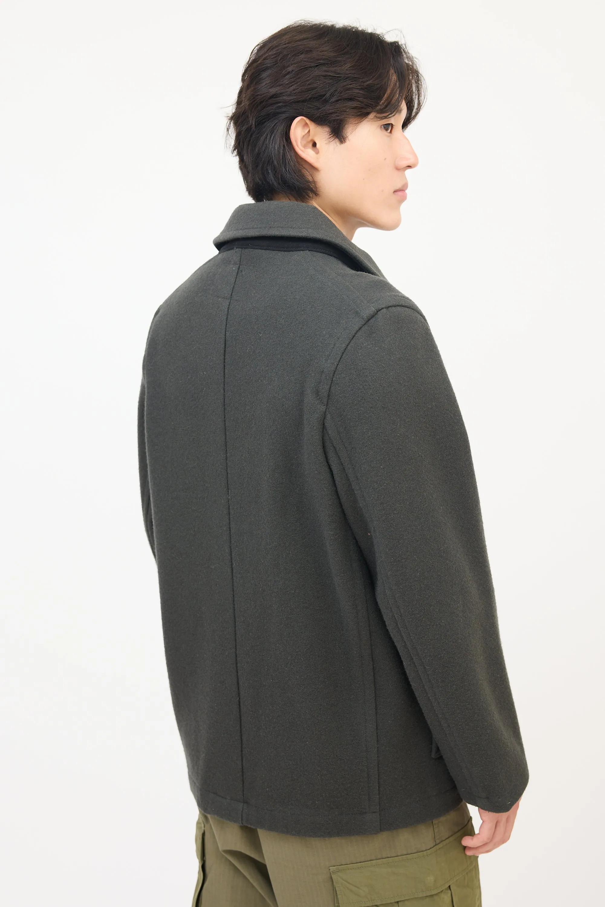 Dark Grey Wool Two Pocket Shirt Jacket