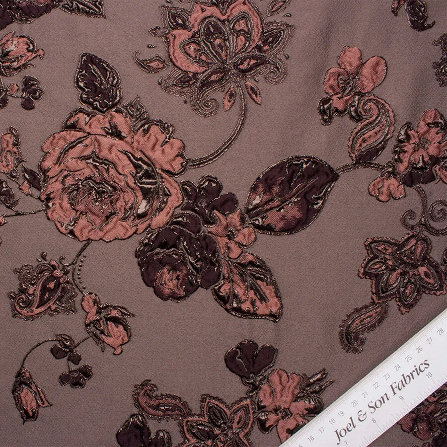 Dark Plum Floral/Grey Metallic Cloqué