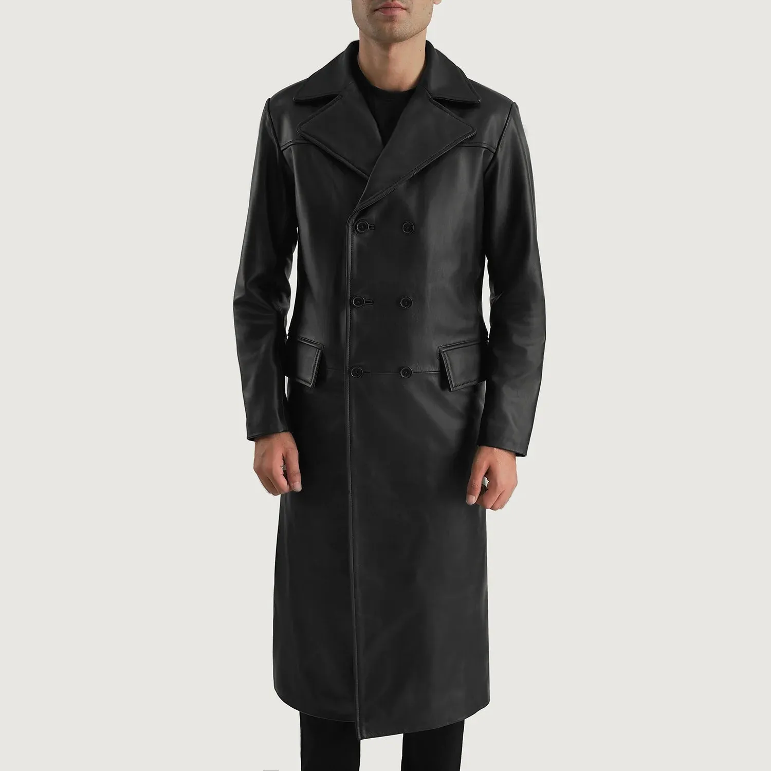 Delmar Black Leather Double Breasted Coat