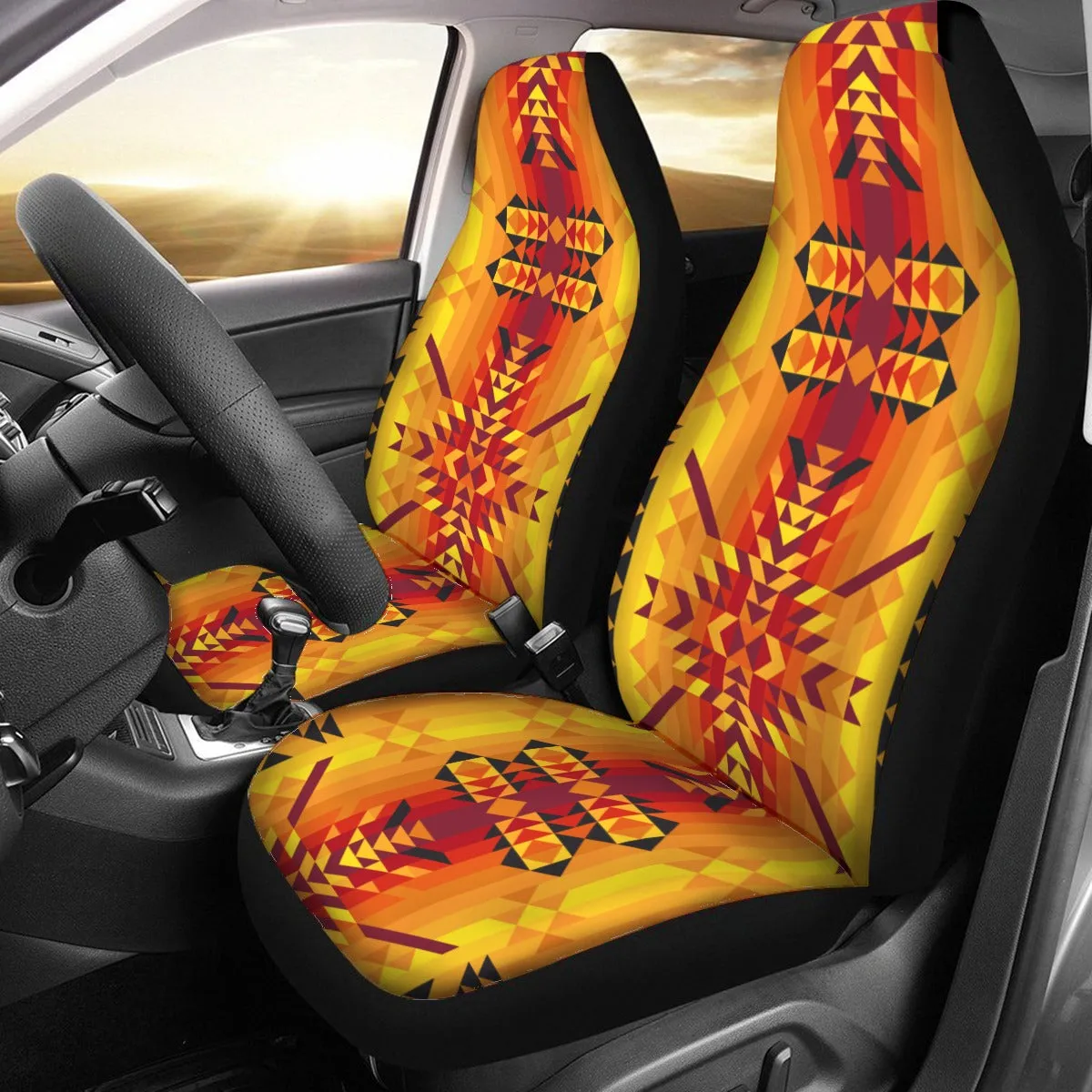 Desert Geo Yellow Red Universal Car Seat Cover With Thickened Back