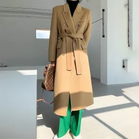 Double Breasted Belted Midi Wool Blend Coat