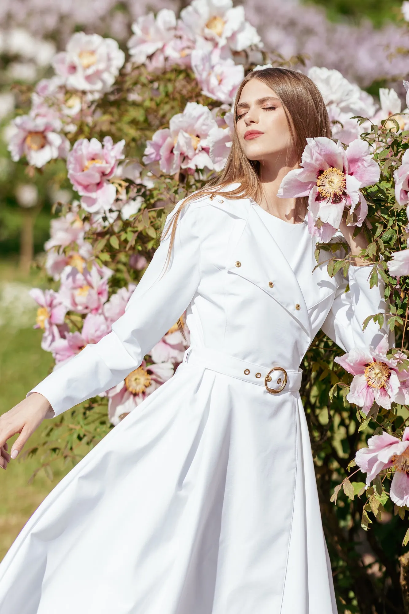 Double Breasted Trench Coat in White | 'Heavenly White'