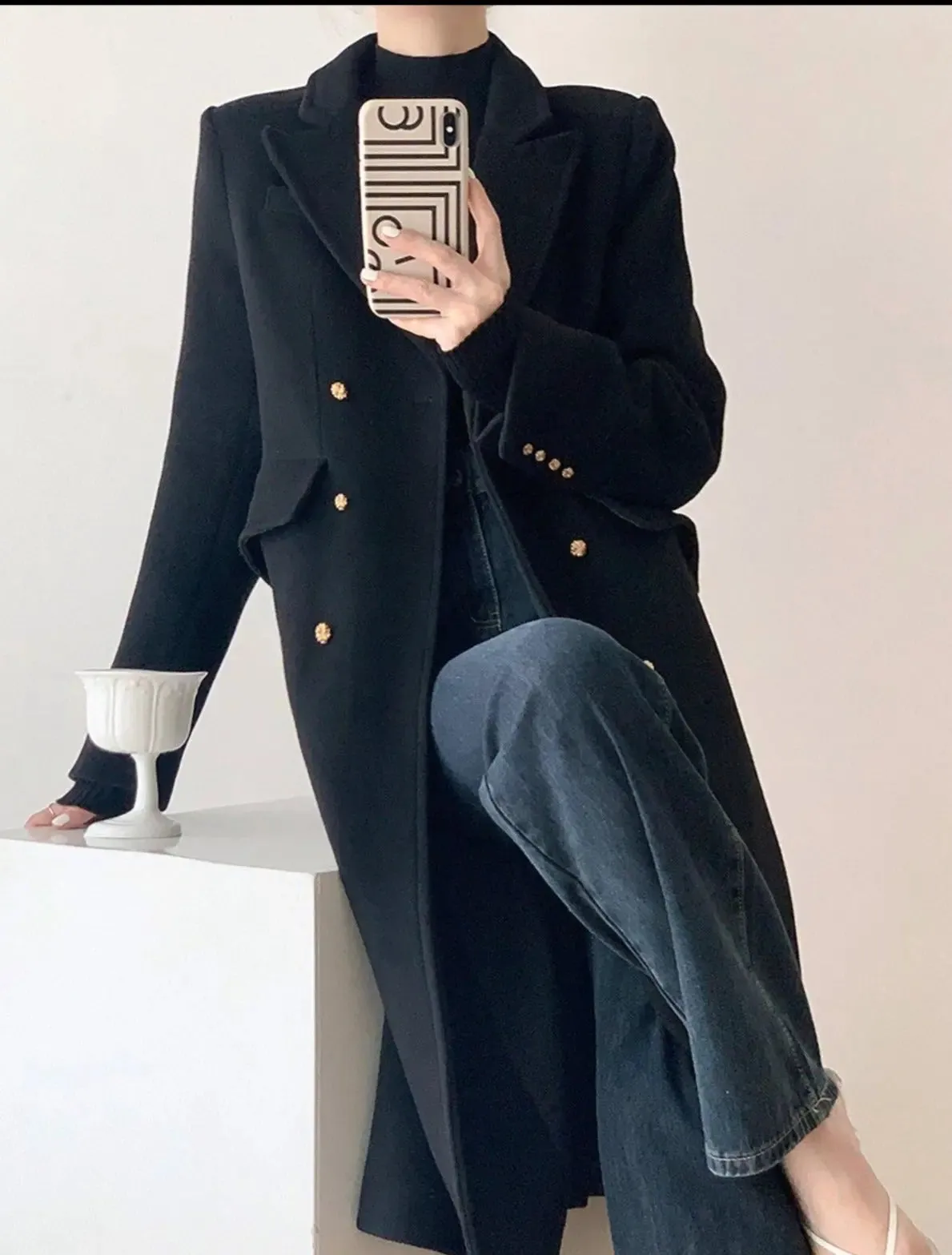 Double Breasted Wool Blend Coat