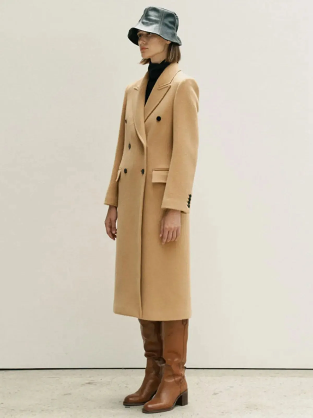 Double Breasted Wool Blend Coat