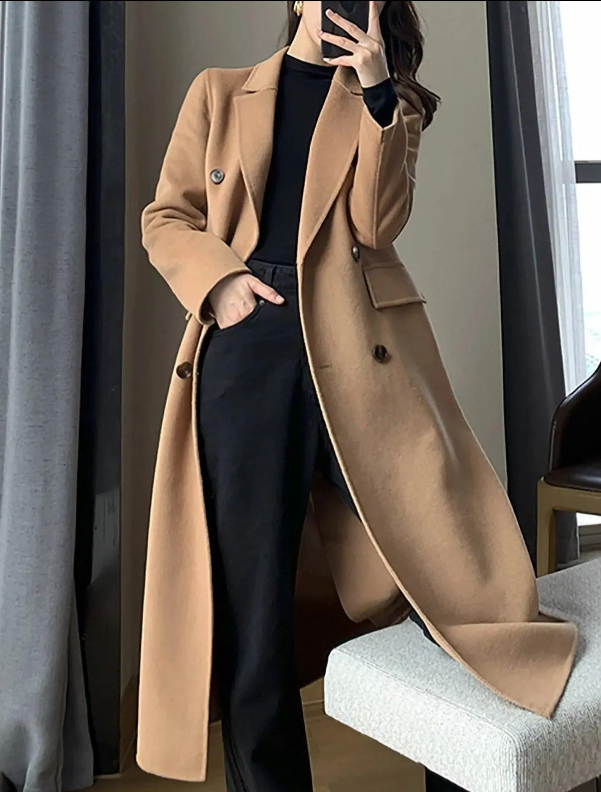 Double Face Wool Blend Fitted Coat