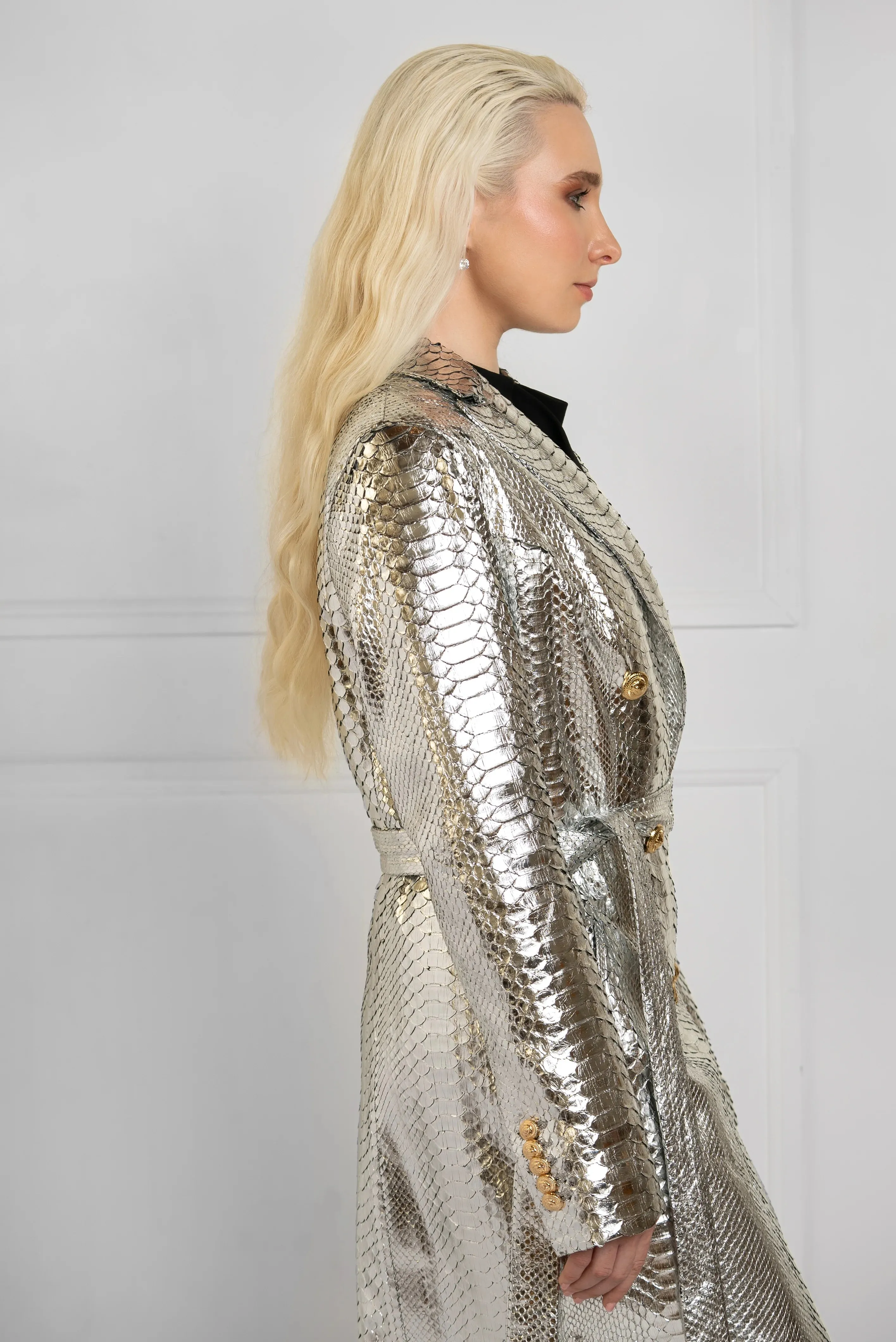 Elegant Long Python Leather Coat | Limited Edition