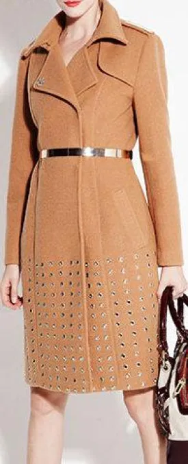 Eyelet-Embroidered Wool-Blend Coat, Camel