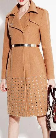 Eyelet-Embroidered Wool-Blend Coat, Camel