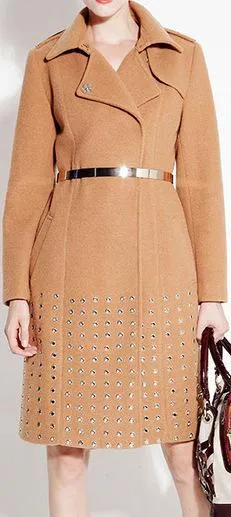 Eyelet-Embroidered Wool-Blend Coat, Camel