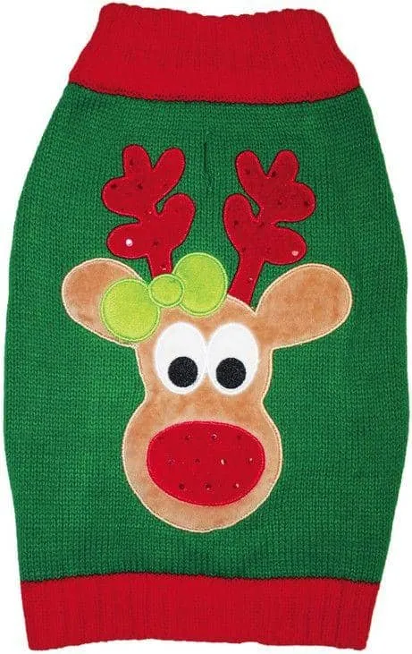 Fashion Pet Green Reindeer Dog Sweater - Medium