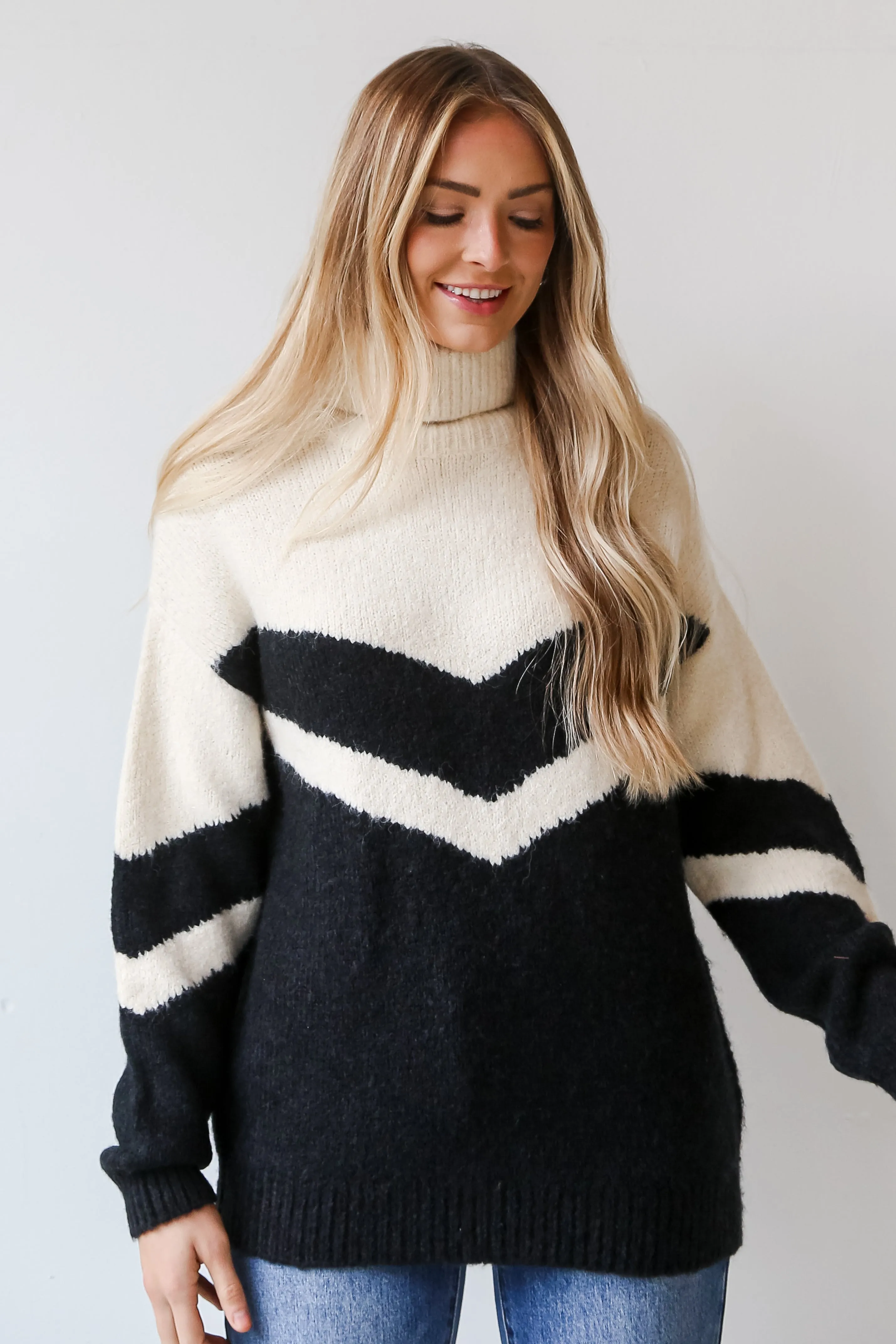 FINAL SALE - Warm Spirits Black Color Block Turtleneck Sweater