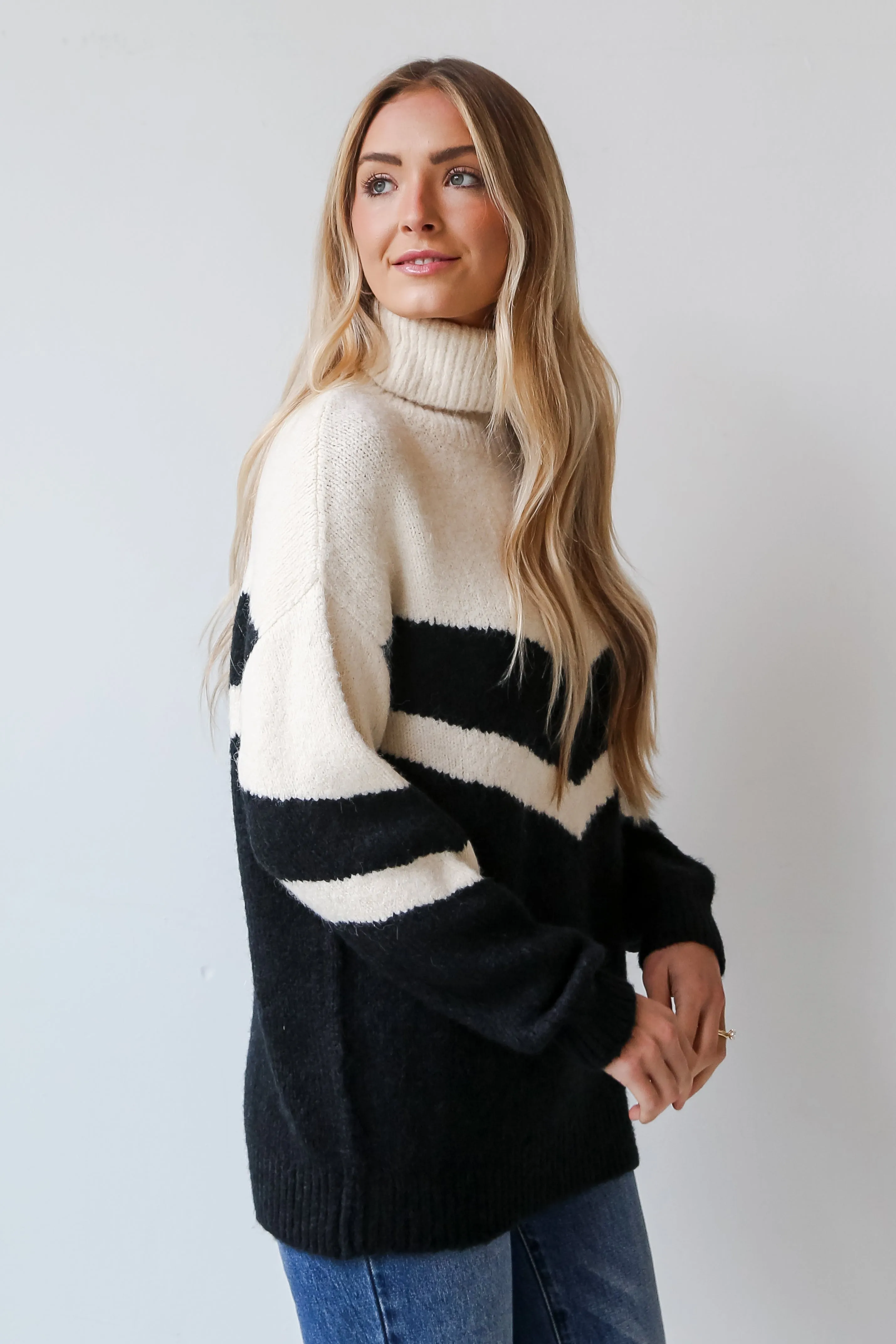 FINAL SALE - Warm Spirits Black Color Block Turtleneck Sweater