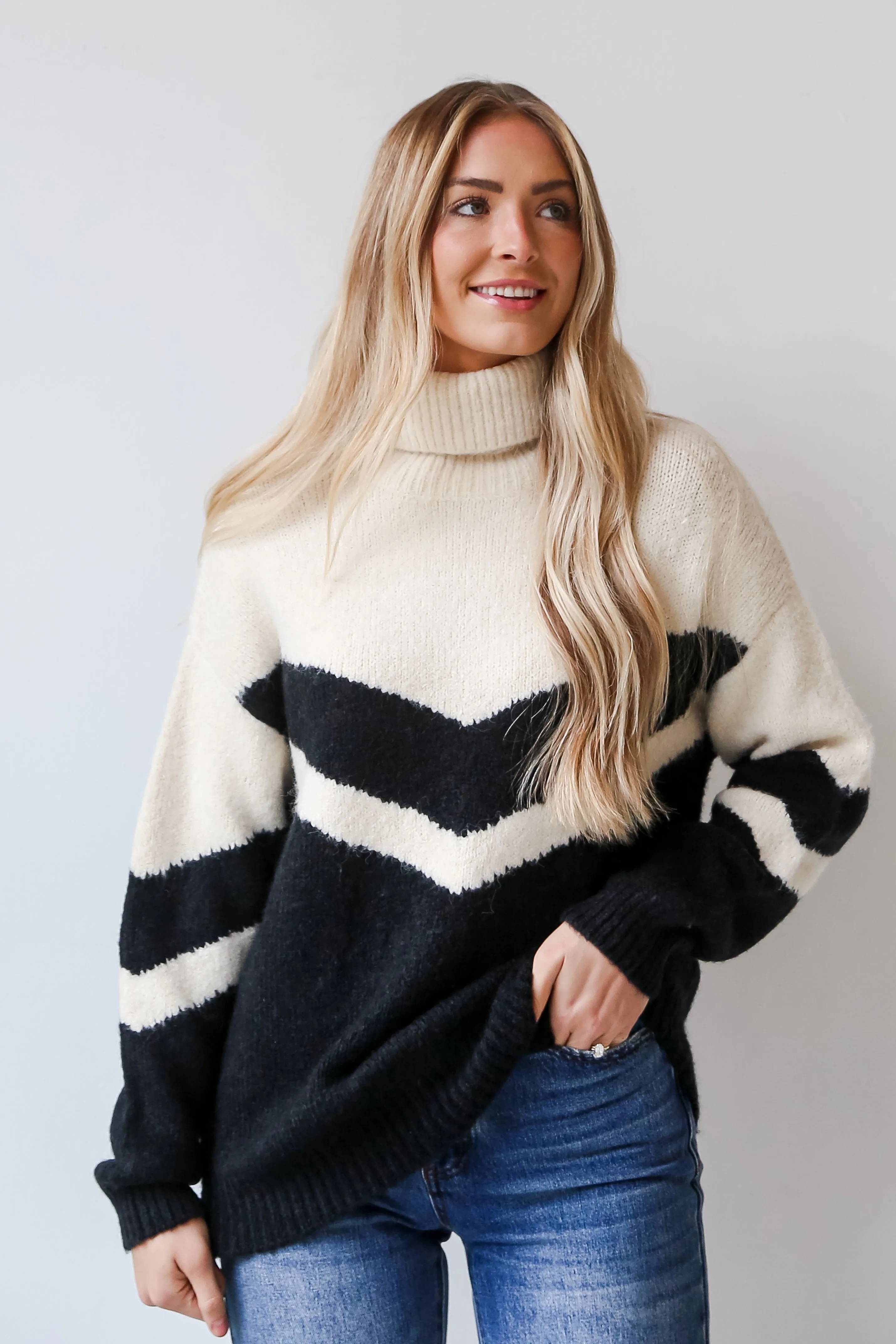 FINAL SALE - Warm Spirits Black Color Block Turtleneck Sweater