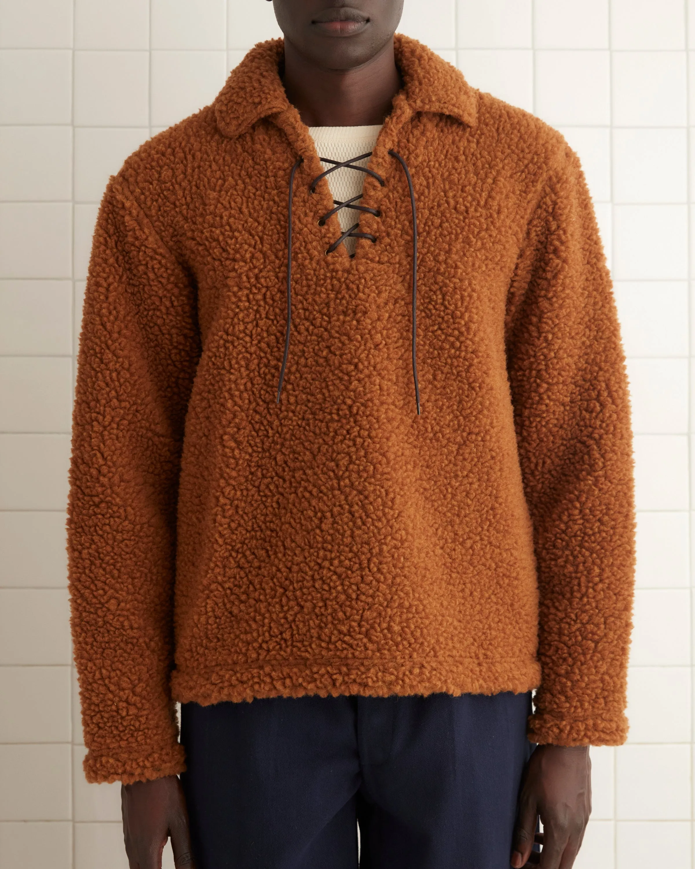 Fleece Tie-Up Pullover - Brown